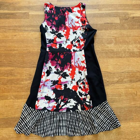 DKNYC black red sleeveless shift midi dress with flounce hem size 16
 b28 - Picture 5 of 5